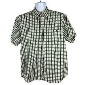 Sonoma Green & White Checkered Button-Down Short Sleeve Mens Shirt L 100% Cotton